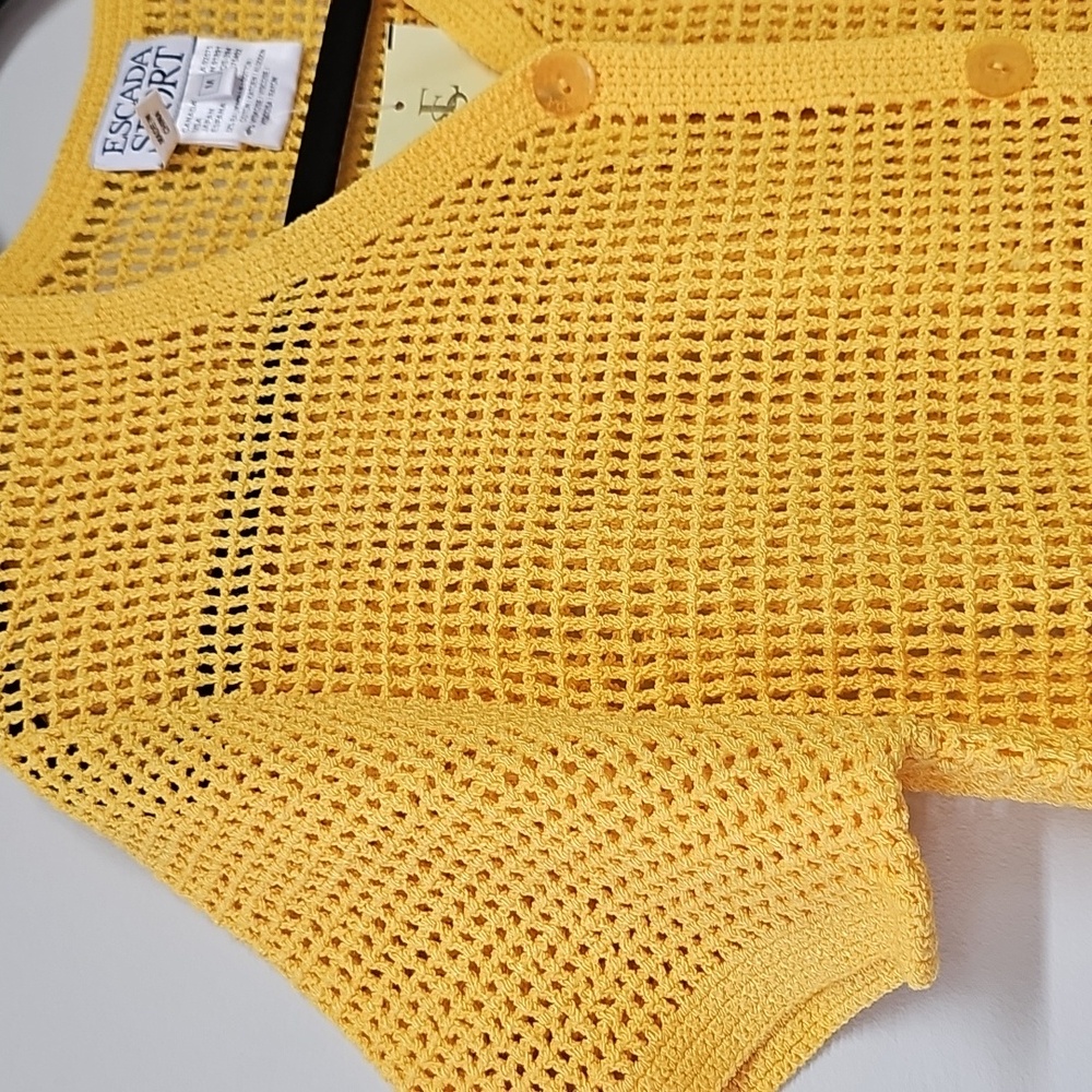 Vintage Escada Sport Crochet Cardigan, Sunflower Yellow, Medium, NEW - Picture 2 of 11